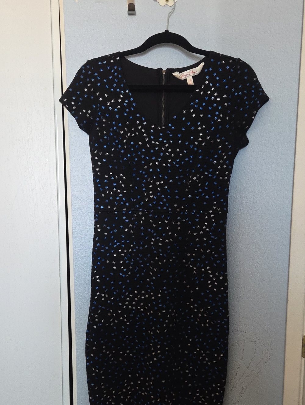 Marilyn Monroe Black Metallic Blue & Silver Star Dress - Size M